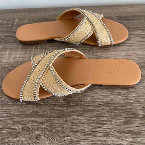 J Crew Raffia Crisscross Slide Sandals with Rhinestone Lining Size 9 NEW - Picture 8 of 12